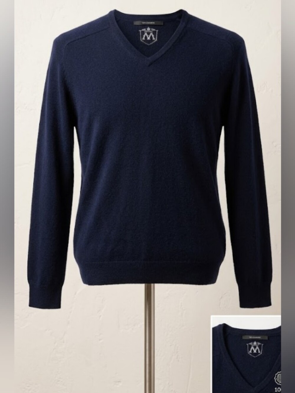 100% Cashmere Deep Navy V Neck Pullover Sweater (Sz M/L) Minimalist Capsule Lux